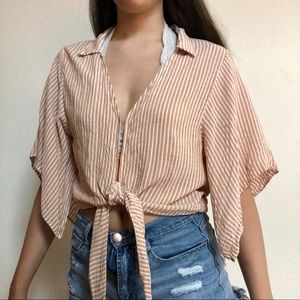 Bershka Yellow Crop Tie Shirt